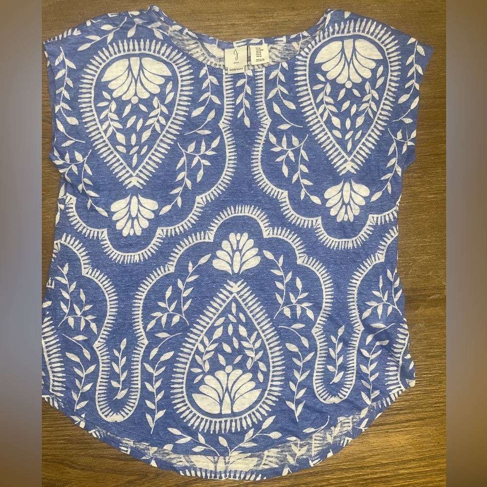 Joie Leaf Print Linen Top – Blue & White, Women’s Medium